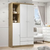 Guarda Roupa Infantil Bala de Menta 3 Portas 2 Gavetas Rústico/Branco - Henn