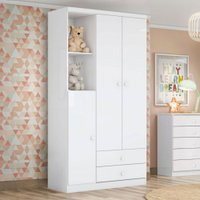 Guarda Roupa Infantil 3 Portas 2 Gavetas Bala de Menta Branco Henn