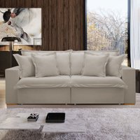 Sofá Cama 3 Lugares Arizona Retrátil Veludo Bege Claro - Celflex
