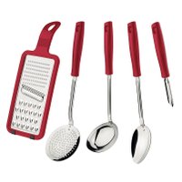 Jogo de Utensílios Tramontina Easy em Aço Inox com Cabo Polipropileno 5 Peças Vermelho