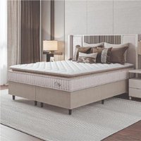 Cama Box Colchão Casal King Molas Ensacadas City Pillow Top 193x203x61cm Bege / Branco Hellen