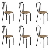 Kit 6 Cadeiras de Cozinha Texas Estampado Rattan Pés de Ferro Cromo Preto - Pallazio