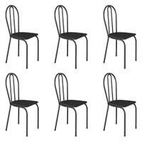Kit 6 Cadeiras de Cozinha Texas Liso Preto Pés de Ferro Cromo Preto - Pallazio
