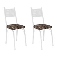 Kit 2 Cadeiras de Cozinha Virginia Estampado Mosaico Palha Pés de Ferro Branco - Pallazio