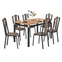 Kit Mesa de Jantar Marva 136cm com 06 Cadeiras Geórgia Palha Ferro Preto - Pallazio