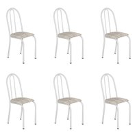 Kit 6 Cadeiras de Cozinha Califórnia Estampado Rattan Bege Pés de Ferro Branco - Pallazio
