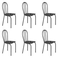 Kit 6 Cadeiras de Cozinha Texas Estampado Preto Florido Pés de Ferro Cromo Preto - Pallazio