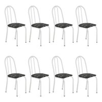 Kit 8 Cadeiras de Cozinha Califórnia Estampado Preto Florido Pés de Ferro Branco - Pallazio