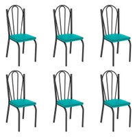 Kit 6 Cadeiras de Cozinha Alabama Corino Azul Turquesa Pés de Ferro Preto - Pallazio
