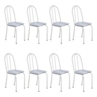 Kit 8 Cadeiras de Cozinha Califórnia Estampado Linho Prata Pés de Ferro Branco - Pallazio