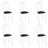 Kit 6 Cadeiras de Cozinha Texas Estampado Preto Florido Pés de Ferro Branco - Pallazio