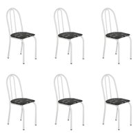 Kit 6 Cadeiras de Cozinha Califórnia Estampado Preto Florido Pés de Ferro Branco - Pallazio