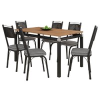 Kit Mesa de Jantar Marva 136cm com 06 Cadeiras Virginia Andorinha Ferro Preto - Pallazio