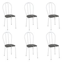 Kit 6 Cadeiras de Cozinha Texas Estampado Listrado Pés de Ferro Branco - Pallazio