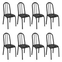 Kit 8 Cadeiras de Cozinha Flórida Estampado Preto Florido Pés de Ferro Preto - Pallazio