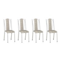 Kit 4 Cadeiras de Cozinha Geórgia Estampado Rattan Bege Pés de Ferro Branco - Pallazio