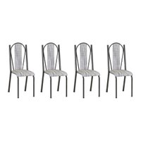 Kit 4 Cadeiras de Cozinha Geórgia Estampado Linho Prata Pés de Ferro Preto - Pallazio