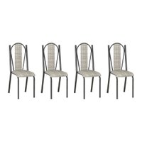 Kit 4 Cadeiras de Cozinha Geórgia Estampado Rattan Bege Pés de Ferro Preto - Pallazio