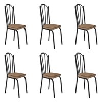 Kit 6 Cadeiras de Cozinha Alabama Estampado Rattan Bege Pés de Ferro Preto - Pallazio