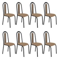 Kit 8 Cadeiras de Cozinha Arizona Estampado Rattan Bege Pés de Ferro Preto - Pallazio
