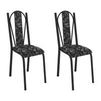 Kit 2 Cadeiras de Cozinha Geórgia Estampado Preto Florido Pés de Ferro Preto - Pallazio