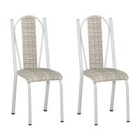 Kit 2 Cadeiras de Cozinha Geórgia Estampado Rattan Bege Pés de Ferro Branco - Pallazio