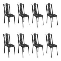 Kit 8 Cadeiras de Cozinha Geórgia Estampado Preto Florido Pés de Ferro Preto - Pallazio