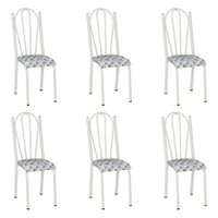 Kit 6 Cadeiras de Cozinha Alasca Estampado Capitonê Pés de Ferro Branco - Pallazio