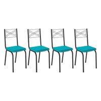 Kit 4 Cadeiras de Cozinha Colorado Corino Azul Turquesa Pés de Ferro Preto - Pallazio
