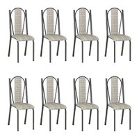 Kit 8 Cadeiras de Cozinha Geórgia Estampado Rattan Bege Pés de Ferro Preto - Pallazio