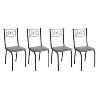 Kit 4 Cadeiras de Cozinha Colorado Estampado Platina Pés de Ferro Preto - Pallazio