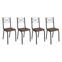 Kit 4 Cadeiras de Cozinha Colorado Estampado Mosaico Palha Pés de Ferro Preto  - Pallazio