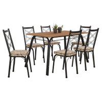 Kit Mesa de Jantar Anne 136cm com 06 Cadeiras Delaware Cedro Ferro Preto - Pallazio