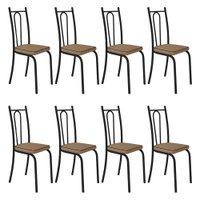 Kit 8 Cadeiras de Cozinha Montana Estampado Rattan Bege Pés de Ferro Preto - Pallazio