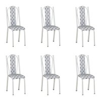 Kit 6 Cadeiras de Cozinha Geórgia Estampado Capitonê Prata Pés de Ferro Branco - Pallazio
