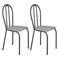 Kit 2 Cadeiras de Cozinha Texas Estampado Linho Pés de Ferro Cromo Preto - Pallazio