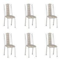 Kit 6 Cadeiras de Cozinha Geórgia Estampado Rattan Bege Pés de Ferro Branco - Pallazio