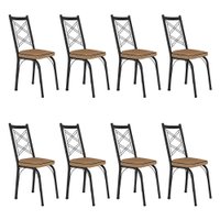 Kit 8 Cadeiras de Cozinha Delaware Estampado Rattan Bege Pés de Ferro Preto - Pallazio