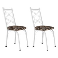 Kit 2 Cadeiras de Cozinha Delaware Estampado Mosaico Palha Pés de Ferro Branco - Pallazio