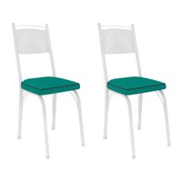 Kit 2 Cadeiras de Cozinha Virginia Corino Azul Turquesa Pés de Ferro Branco - Pallazio