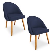 Kit 02 Cadeiras Jantar Bela Suede Azul Marinho Pés Palito Castanho - Pallazio