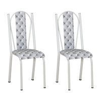 Kit 2 Cadeiras de Cozinha Geórgia Estampado Capitonê Prata Pés de Ferro Branco - Pallazio