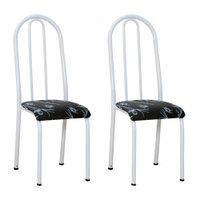 Kit 2 Cadeiras de Cozinha Flórida Estampado Preto Florido Pés de Ferro Branco - Pallazio