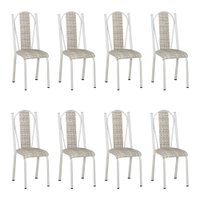 Kit 8 Cadeiras de Cozinha Geórgia Estampado Rattan Bege Pés de Ferro Branco - Pallazio