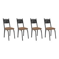 Kit 4 Cadeiras de Cozinha Virginia Estampado Rattan Bege Pés de Ferro Preto - Pallazio