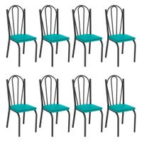 Kit 8 Cadeiras de Cozinha Alabama Corino Azul Turquesa Pés de Ferro Preto - Pallazio