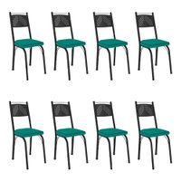 Kit 8 Cadeiras de Cozinha Virginia Corino Azul Turquesa Pés de Ferro Preto - Pallazio