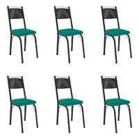 Kit 6 Cadeiras de Cozinha Virginia Corino Azul Turquesa Pés de Ferro Preto - Pallazio