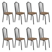 Kit 8 Cadeiras de Cozinha Alabama Estampado Rattan Bege Pés de Ferro Preto - Pallazio