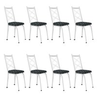 Kit 8 Cadeiras de Cozinha Delaware Estampado Mosaico Silver Pés de Ferro Branco - Pallazio